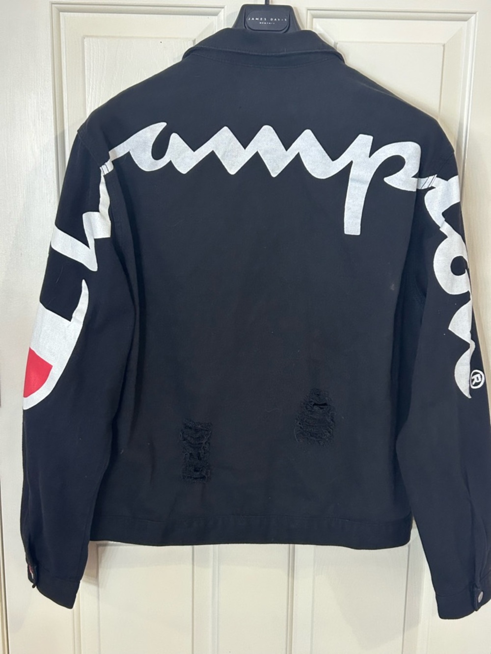 Vintage Champion Men’s 2XL Black Denim Distressed Jacket